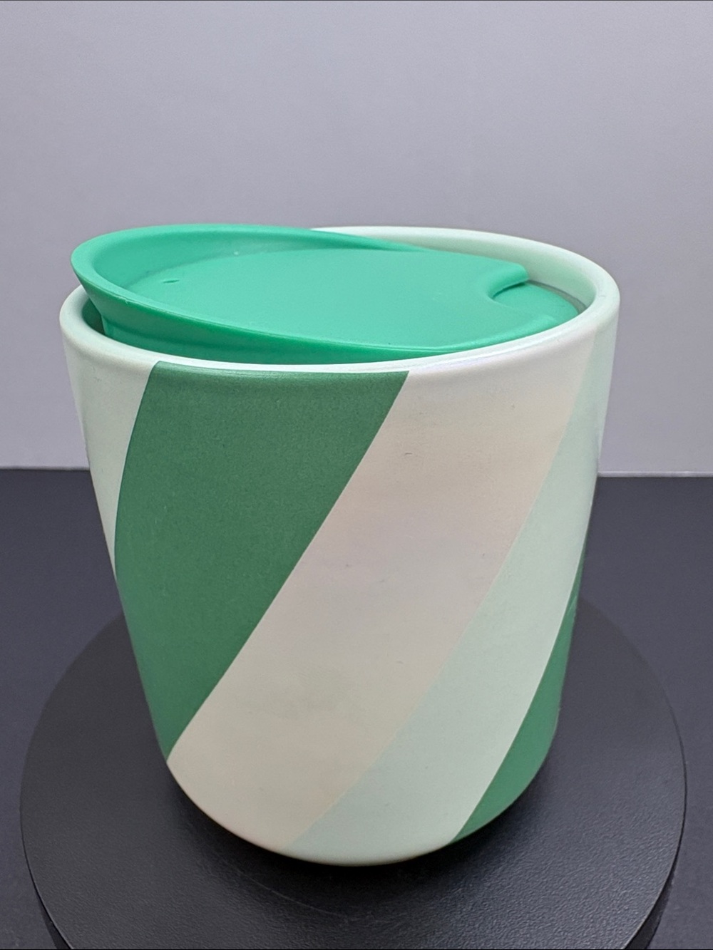 Starbucks 2022 Holiday Mint Green Candy Cane Striped Ceramic Travel Mug